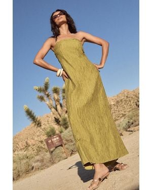 Lulus Radiant Season Plisse Cutout Strapless Maxi Dress - Green