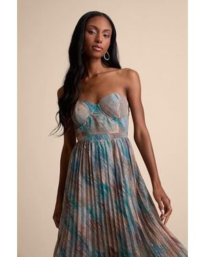 Lulus Juniva Multi Abstract Print Pleated Bustier Midi Dress - Blue