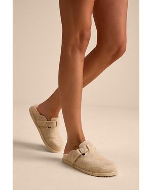 Matisse Portland Oatmeal Fuzzy Mule Slides - Natural