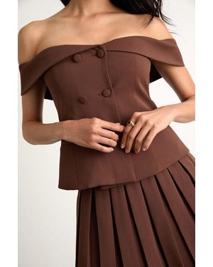 Lulus Mahika Double-Breasted Off-The-Shoulder Top - Brown