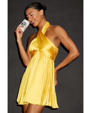 Lulus Renlee Halter Pleated Mini Dress - Yellow