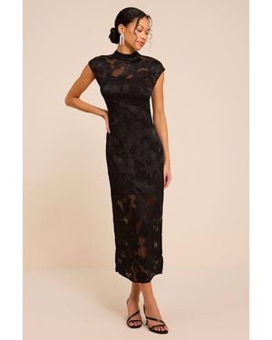 Lulus Carly Floral Jacquard Cap Sleeve Midi Dress - Black