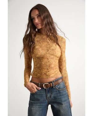 Lulus Yumi Abstract Sheer Mesh Long Sleeve Top - Blue