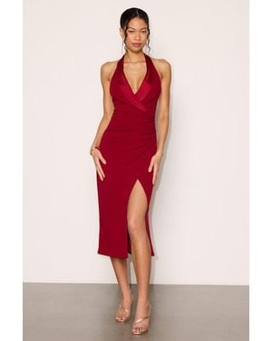 Lulus Annalise Ponte Knit Surplice Midi Dress - Red