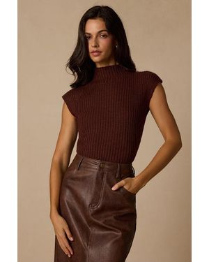 Lulus Lecosha Ribbed Knit Cap Sleeve Sweater Top - Brown