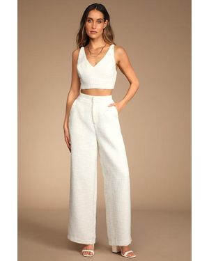 Lulus Chic And Sophisticated Tweed Wide-Leg Pants - Natural