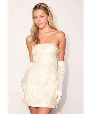 Lulus Rhodea Floral Jacquard Strapless Mini Dress - Natural