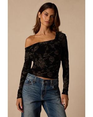 Lulus Melonie Floral Mesh Asymmetrical Top - Blue