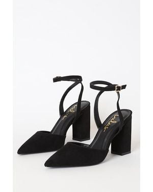 Lulus Viki Suede Pointed-Toe Ankle Strap Court Shoes - Black