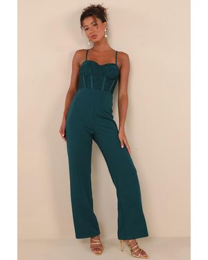 Lulus Eloquently Enticing Lace Bustier Jumpsuit - Blue