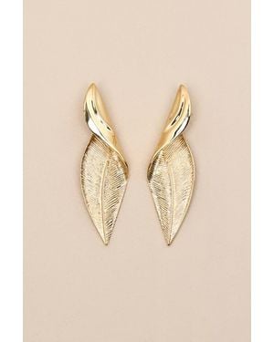 Lulus Destry 14Kt Twisted Leaf Drop Earrings - Natural