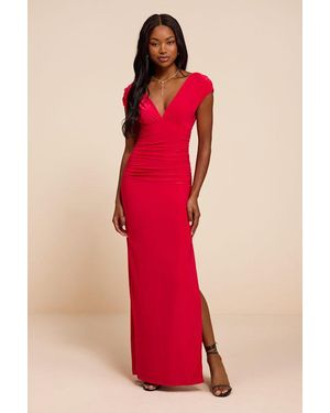 Lulus Ula Jersey Knit Column Maxi Dress - Red