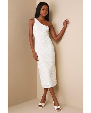 Lulus Truly Poised Textured 3D Floral One-Shoulder Midi Dress - Natural
