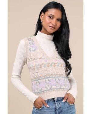 Lulus Posh Warmth Floral Sweater Vest - Natural