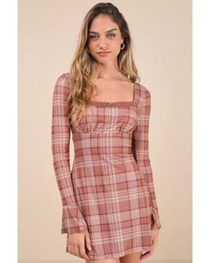 Lulus Especially Adored Plaid Long Sleeve Mini Dress - Pink