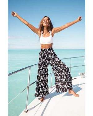 Lulus Loves The Sun Floral Print Wide-Leg Pants - Blue