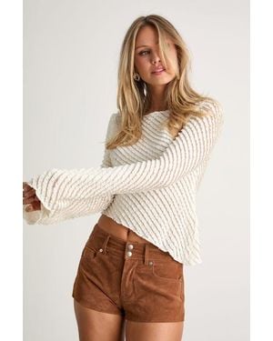 Lulus Xavia Ruffled Knit Asymmetrical Long Sleeve Top - Natural