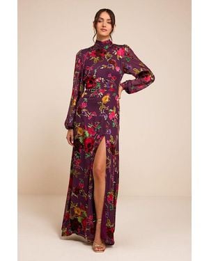 Lulus Graceful Arrival Plum Floral Burnout Backless Maxi Dress - Purple