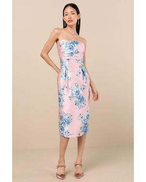 Lulus Aloysia And Floral Jacquard Strapless Midi Dress - Natural