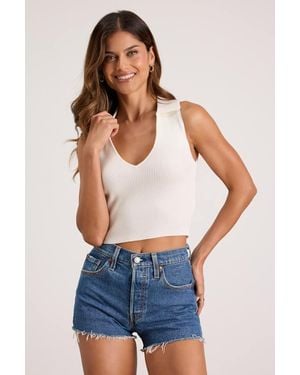 Lulus Rhaella Ribbed Collared Crop Jumper Tank Top - Natural