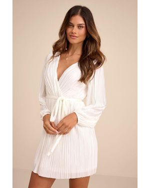 Lulus Hastings Pleated Surplice Mini Dress - Natural