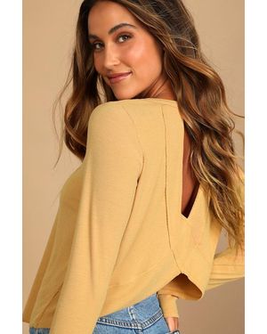 Lulus Sweet Side Ribbed Cutout Long Sleeve Top - Natural