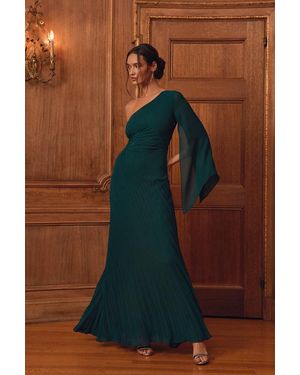 Lulus Cecillia Emerald Pleated One-Shoulder Maxi Dress - Green