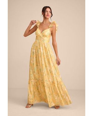 Lulus Soiree Perfection Floral Ruffled Tiered Maxi Dress - Yellow