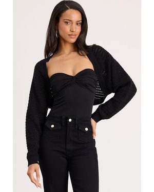 Lulus Perfectly Comforting Pointelle Open-Front Shrug Sweater - Black