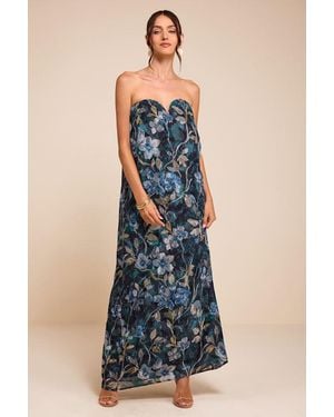 Lulus Carlotta Floral Chiffon Maxi Dress - Blue
