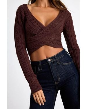 Lulus Feliya Cable Knit Cross-Front Jumper Crop Top - Blue