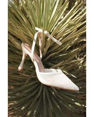 Lulus Latasha Sequin Pointed-Toe Ankle Strap Court Shoes - Natural