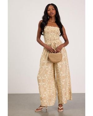 Lulus Indie And Ivory Boho Print Wide-Leg Jumpsuit - Natural