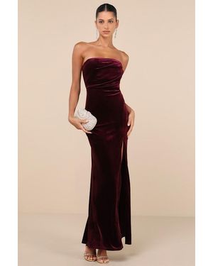 Lulus Divine Existence Velvet Tie-Front Strapless Maxi Dress in Blue | Lyst