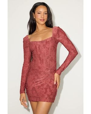 Lulus Celeste Dark Floral Burnout Long Sleeve Mini Dress - Red