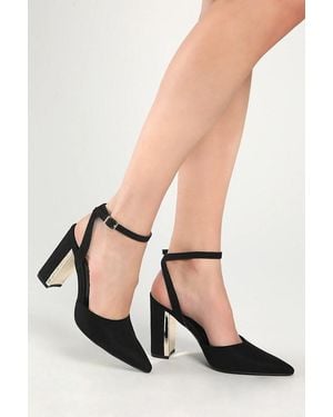Lulus Laura Ii Suede Ankle Strap Pointed-Toe Court Shoes - Black
