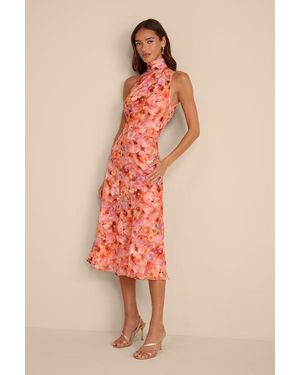 Lulus Ivanna Multi Floral Jacquard Midi Dress - Pink