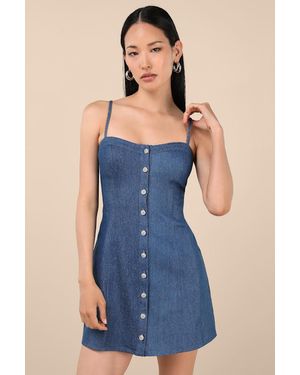 Lulus Blakely Chambray Button-Front Mini Dress - Blue