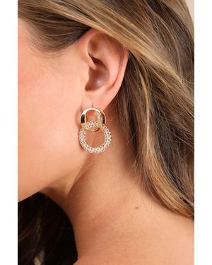 Lulus Raina Circle Rhinestone Earrings - Black
