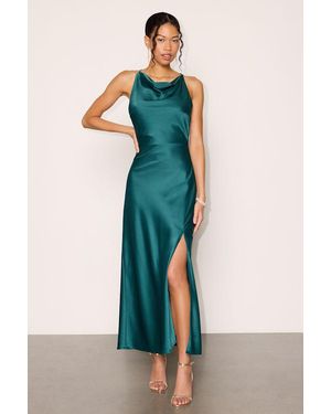 Lulus Elynne Satin Cowl Neck Midi Dress - Blue