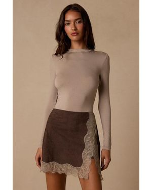 Lulus Leila Suede Lace Mini Skirt - Brown