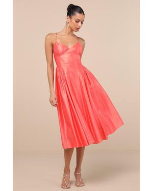 Lulus Paride Shiny Gathered Lace-Up Midi Dress
