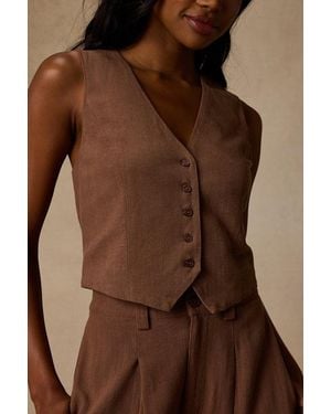 Lulus Suits You Perfectly Linen Vest - Brown