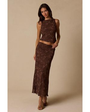 Lulus Myette Floral Mesh Midi Skirt - Natural