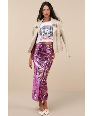 Lulus Dazzling Appearance Sequin High Rise Midi Skirt - Pink