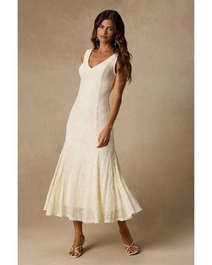 Lulus Effie Cream Lace V-Neck Midi Dress - Natural