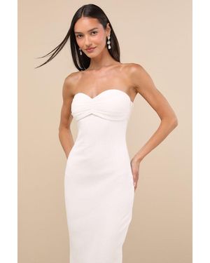 Lulus Basilia Ribbed Strapless Midi Dress - Natural