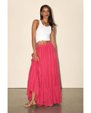 Lulus Sunset By The Sea Embroidered Tiered Maxi Skirt - Pink