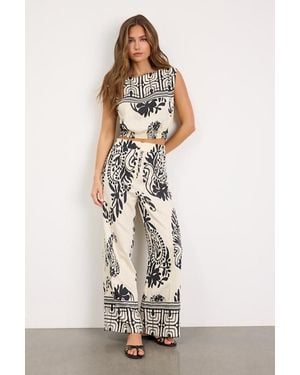 Lulus Gaia Ivory And Boho Print Wide-Leg Pants - White