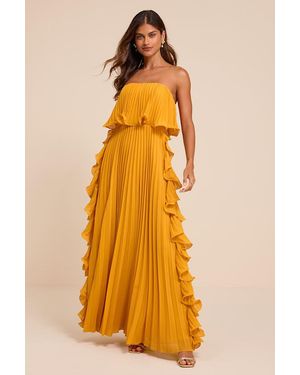 Lulus Andri Marigold Pleated Ruffled Maxi Dress - Yellow